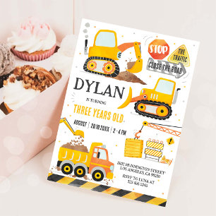 Invitación de cumpleaños de niño de construcción