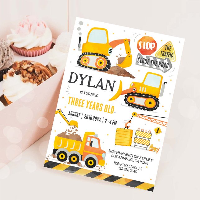 Invitación de cumpleaños de niño de construcción (Subido por el creador)