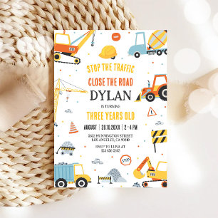 Invitación de cumpleaños de niño de construcción