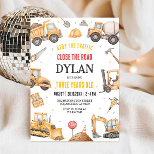 Invitación de cumpleaños de niño de construcción