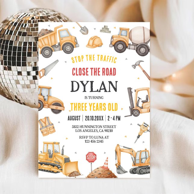 Invitación de cumpleaños de niño de construcción (Subido por el creador)