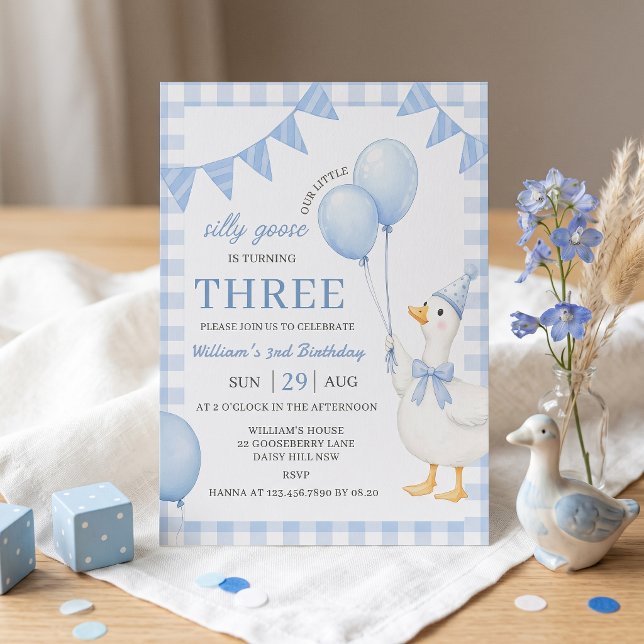 Invitación de cumpleaños de niño de gingham azul S (Subido por el creador)
