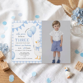 Invitación de cumpleaños de niño de gingham azul S