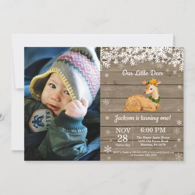 Invitación de cumpleaños de niño de invierno con c (Anverso)