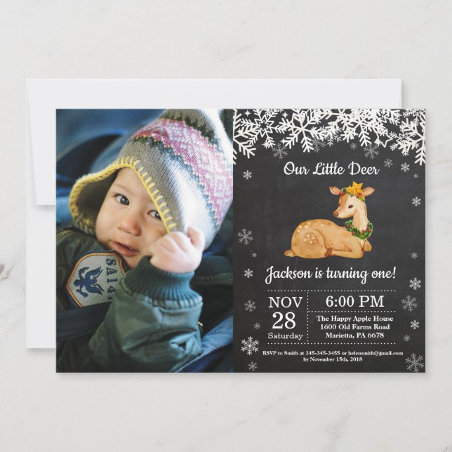 Invitación de cumpleaños de niño de invierno con c (Anverso)