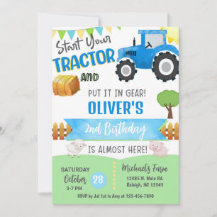 Invitación de cumpleaños de niño de tractor agríco