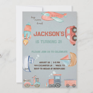 Invitación de cumpleaños de niño de transporte.