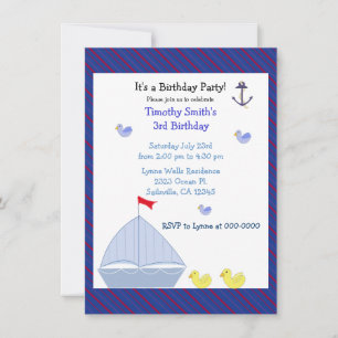 Invitación de cumpleaños de niño de velero náutico