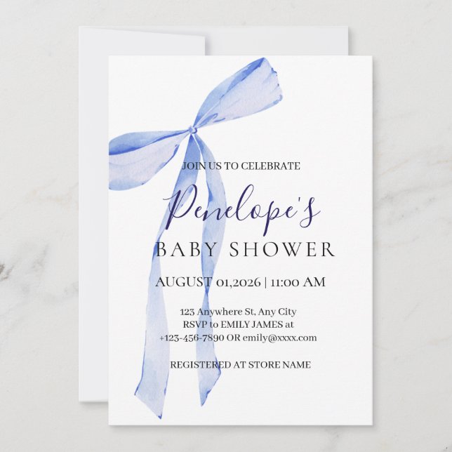Invitación de Cumpleaños de Niño Elegante con Lazo (Anverso)