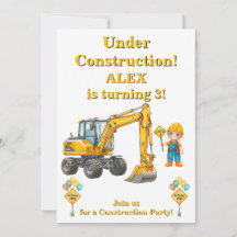 Invitación de cumpleaños de niño en construcción