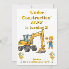 Invitación de cumpleaños de niño en construcción