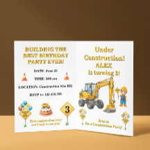 Invitación de cumpleaños de niño en construcción