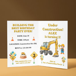 Invitación de cumpleaños de niño en construcción