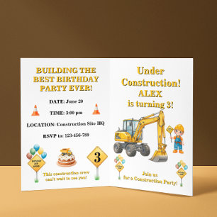 Invitación de cumpleaños de niño en construcción
