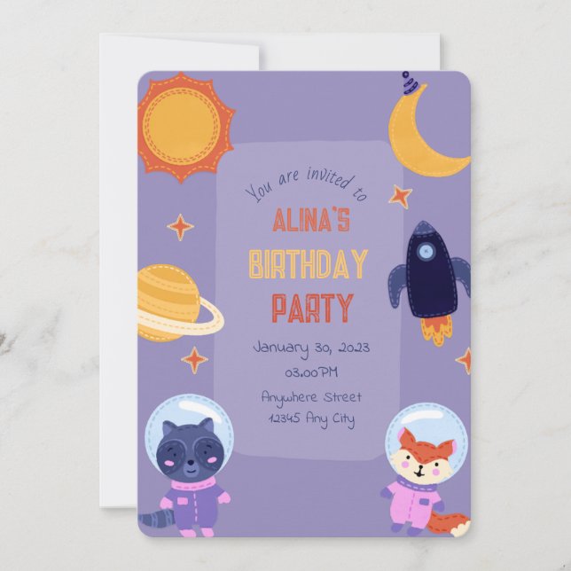 Invitación de cumpleaños de niño galáctico (Anverso)