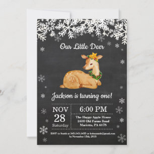 Invitación de cumpleaños de niño invierno ciervo