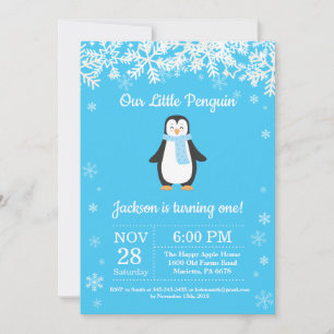 Invitación de cumpleaños de niño invierno pingüino