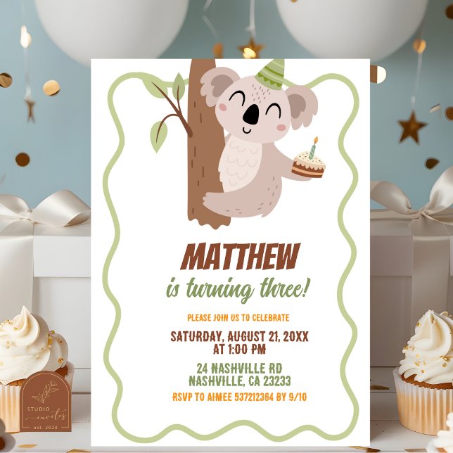 Invitación de cumpleaños de niño koala ondulado li (Subido por el creador)