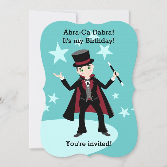 Invitación de cumpleaños de niño mago (Anverso)