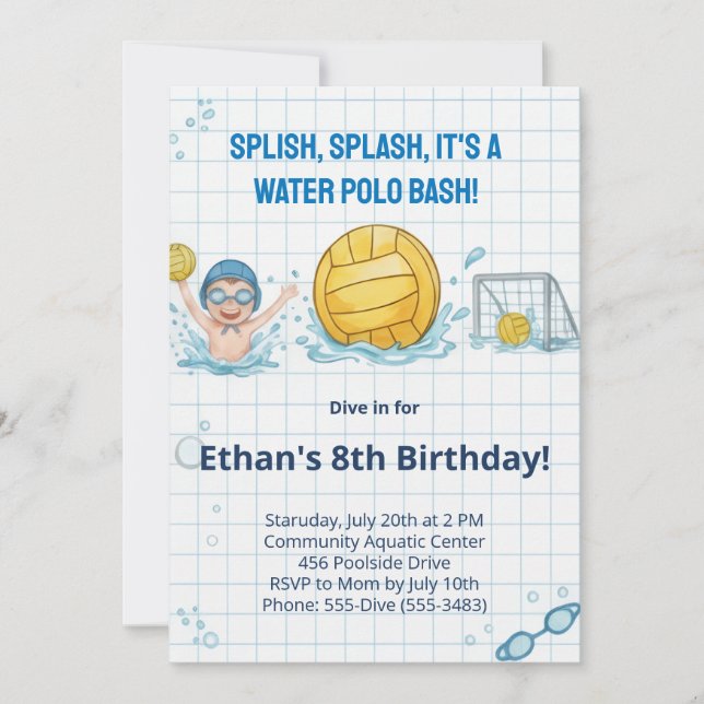 Invitación de cumpleaños de niño para fiesta en la (Anverso)