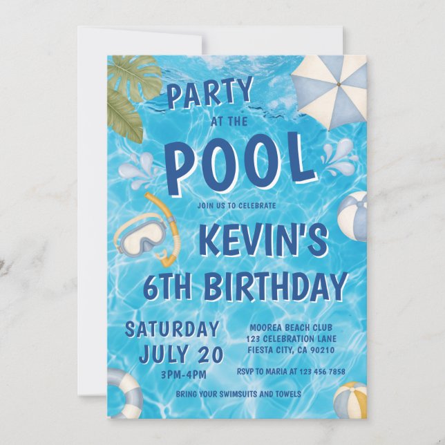 Invitación de cumpleaños de niño para fiesta en la (Anverso)