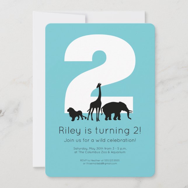 Invitación de cumpleaños de niño pequeño azul verd (Anverso)