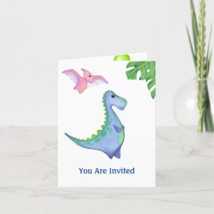 Invitación de cumpleaños de niño pequeño de dinosa