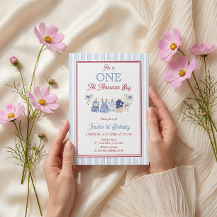 Invitación de cumpleaños de niño rojo blanco azul