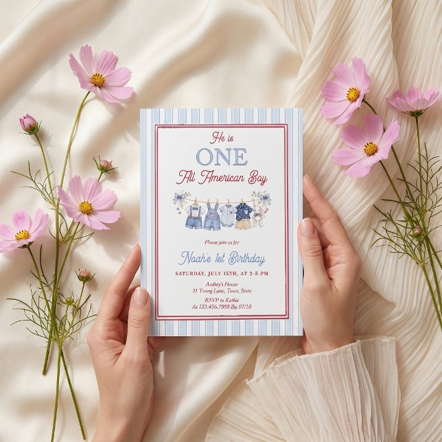 Invitación de cumpleaños de niño rojo blanco azul  (Subido por el creador)
