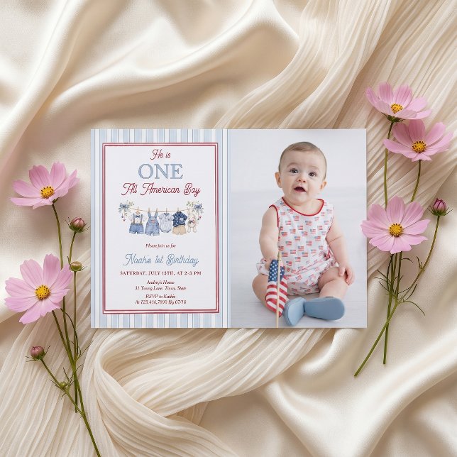 Invitación de cumpleaños de niño rojo blanco y azu (Subido por el creador)