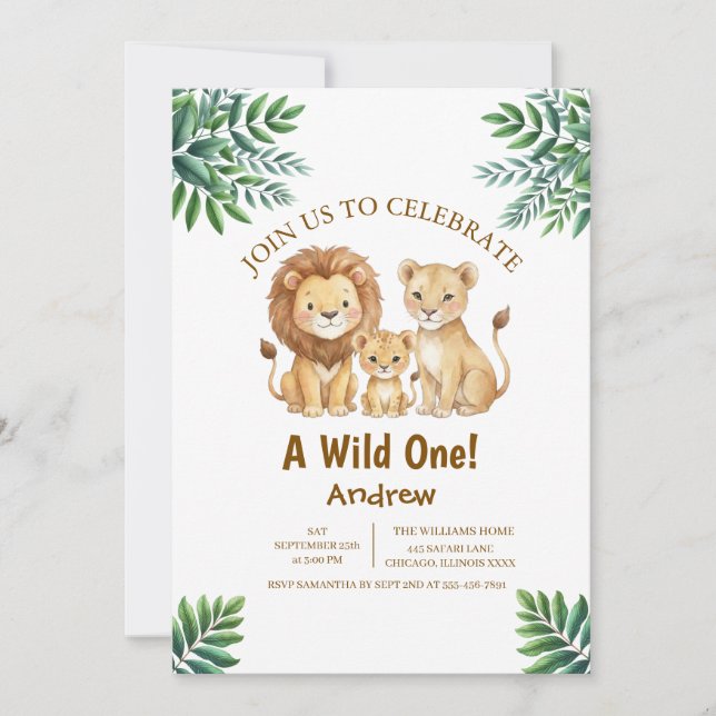 Invitación de cumpleaños de niño safari Wild One (Anverso)