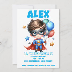 Invitación de cumpleaños de Niño Superhéroe   Edit