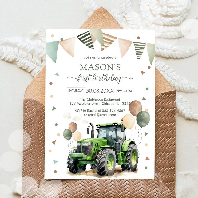 Invitación de cumpleaños de niño Tractor Granjero  (Subido por el creador)