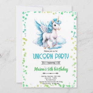 invitación de cumpleaños de niño unicornio