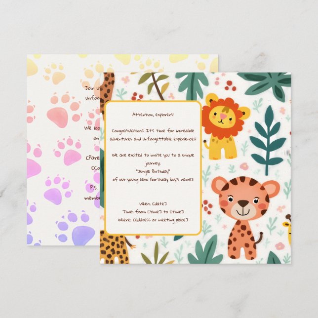 Invitación de cumpleaños de niños al estilo de la  (Anverso / Reverso)