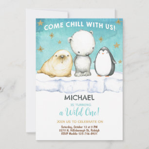 Invitación de cumpleaños de niños animales del Árt