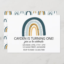 Invitación de cumpleaños de niños arcoiris azules