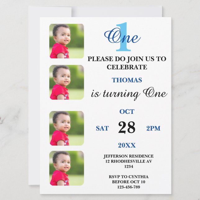 Invitación de cumpleaños de niños con 4 imágenes (Anverso)