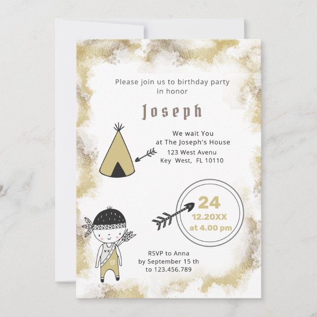 Invitación de cumpleaños de niños con acuarela grá (Anverso)