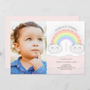 Invitación de cumpleaños de niños con arcoiris y n