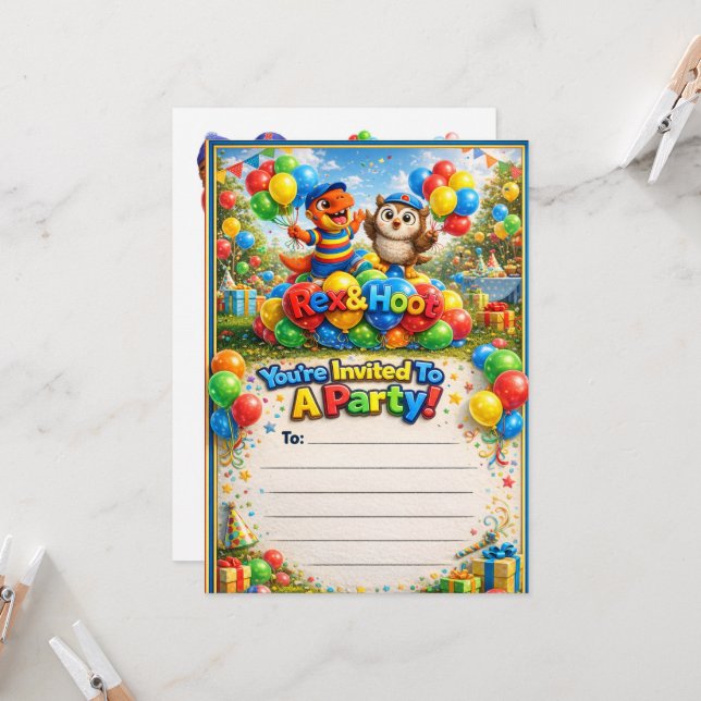 Invitación de cumpleaños de niños con dinosaurio l (Anverso/Reverso In Situ)