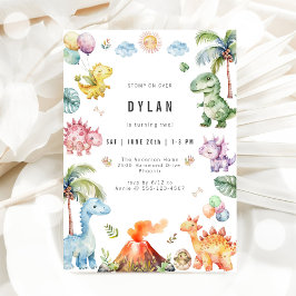Invitación de cumpleaños de niños con dinosaurios
