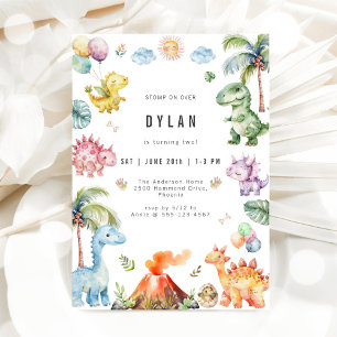 Invitación de cumpleaños de niños con dinosaurios