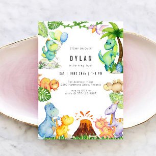 Invitación de cumpleaños de niños con dinosaurios