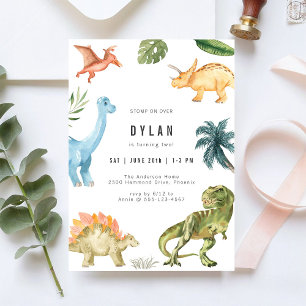 Invitación de cumpleaños de niños con dinosaurios