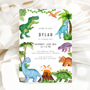 Invitación de cumpleaños de niños con dinosaurios