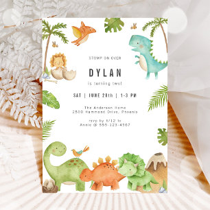 Invitación de cumpleaños de niños con dinosaurios
