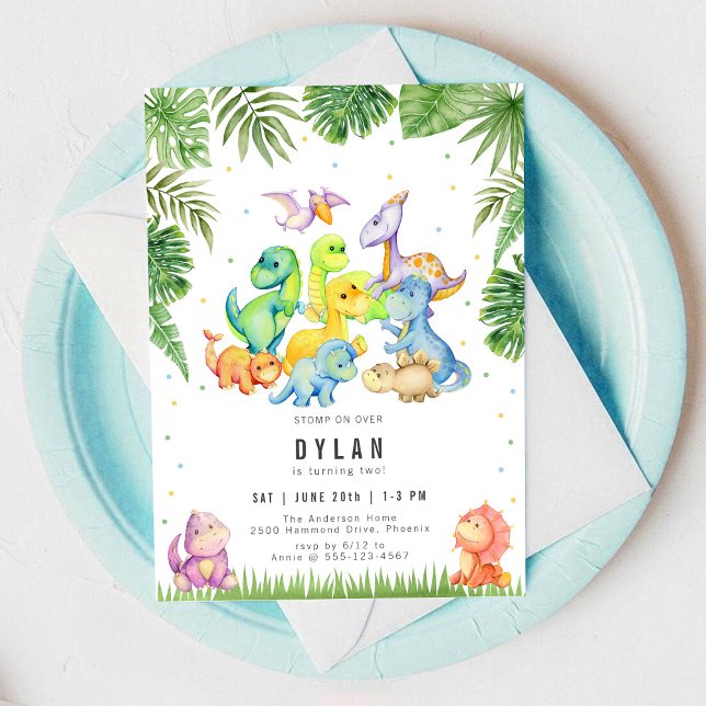 Invitación de cumpleaños de niños con dinosaurios (Subido por el creador)