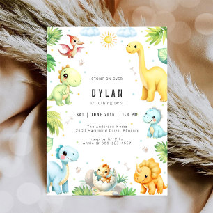 Invitación de cumpleaños de niños con dinosaurios