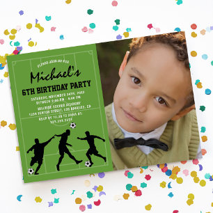 Invitación de cumpleaños de niños con foto de fútb